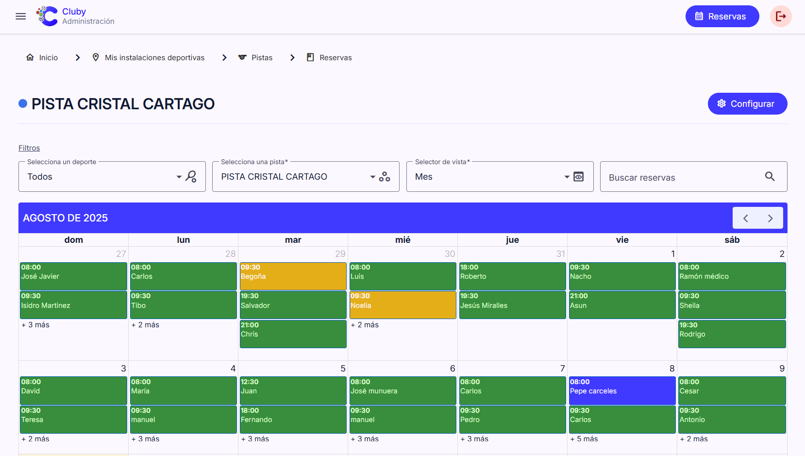 Tabla comparativa de diferentes software de gestión de reservas deportivas